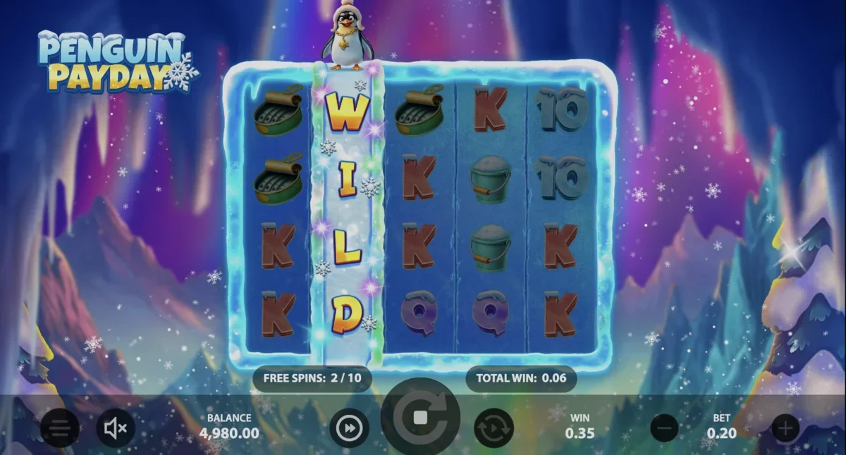 Penguin Payday expanding wilds with frost trail animation